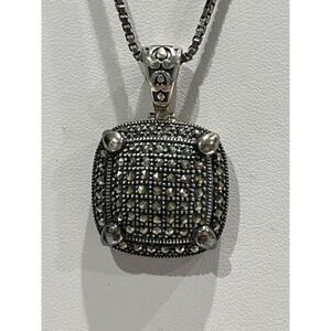 NEW! 925 silver Marcasite pendant on 18" box chain silver‎ Necklace